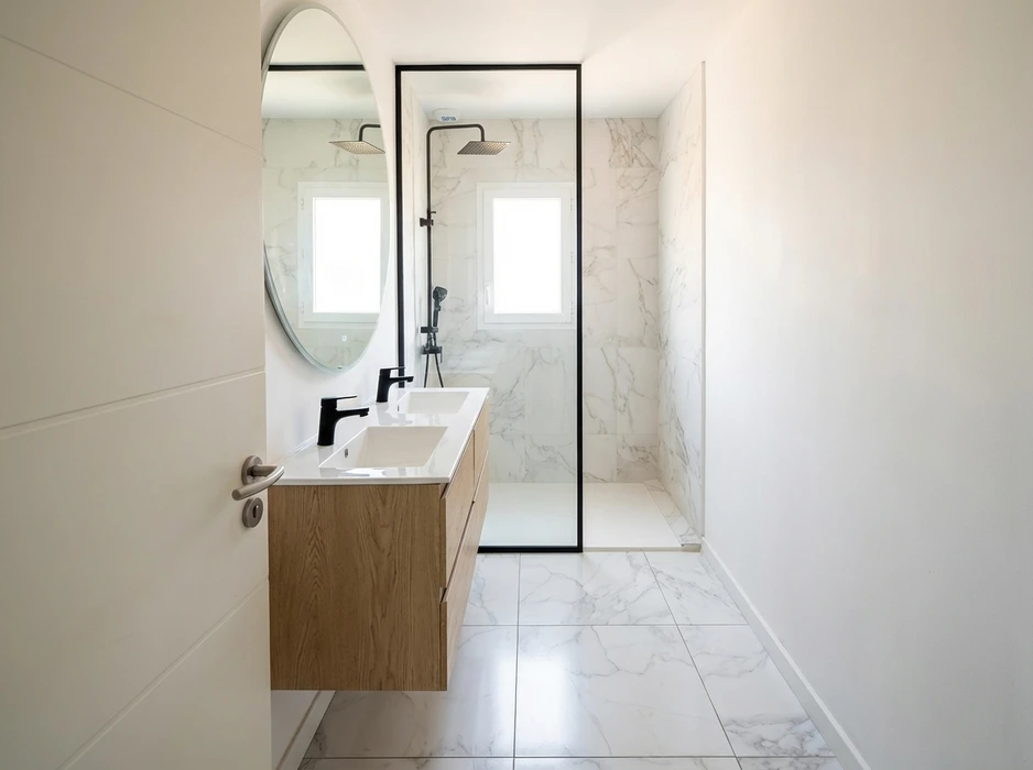 Salle de bain moderne et épurée avec douche à l'italienne